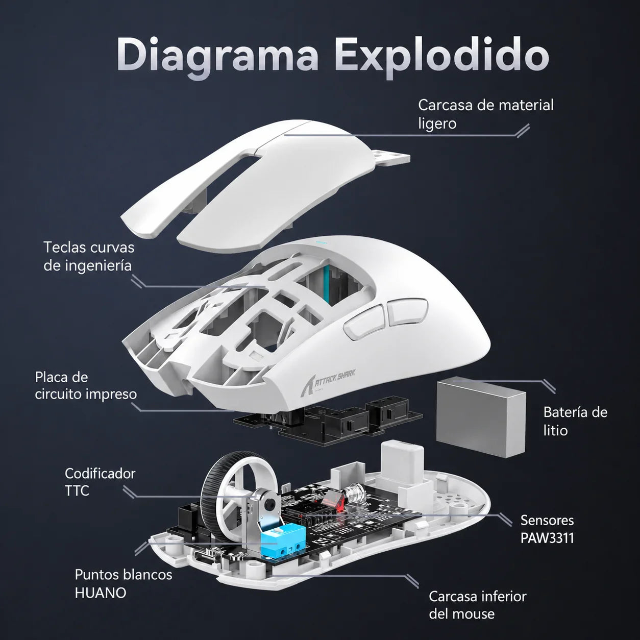 Mouse Gamer Attack Shark X11 Tri Mode 22000 DPI PAW3311 + Dock