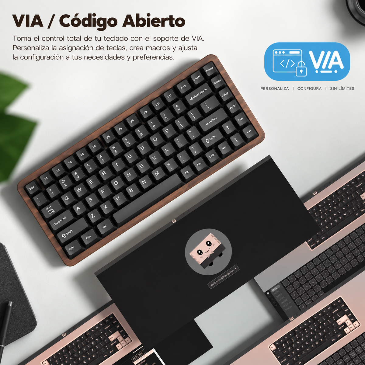 Teclado Mecánico Womier WD75 V2 Retro 75% – Madera de Nogal | VIA | Triple Conexión