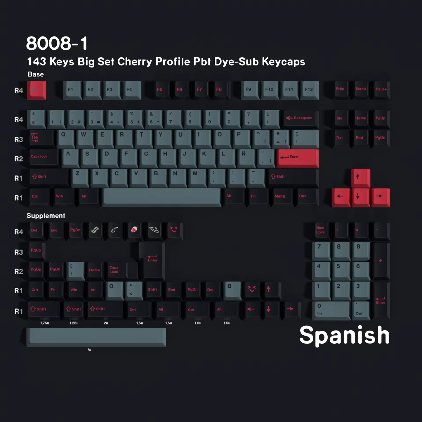 Keycaps 8008 PBT Dye-Sub Perfil Cherry Español – 143 Teclas